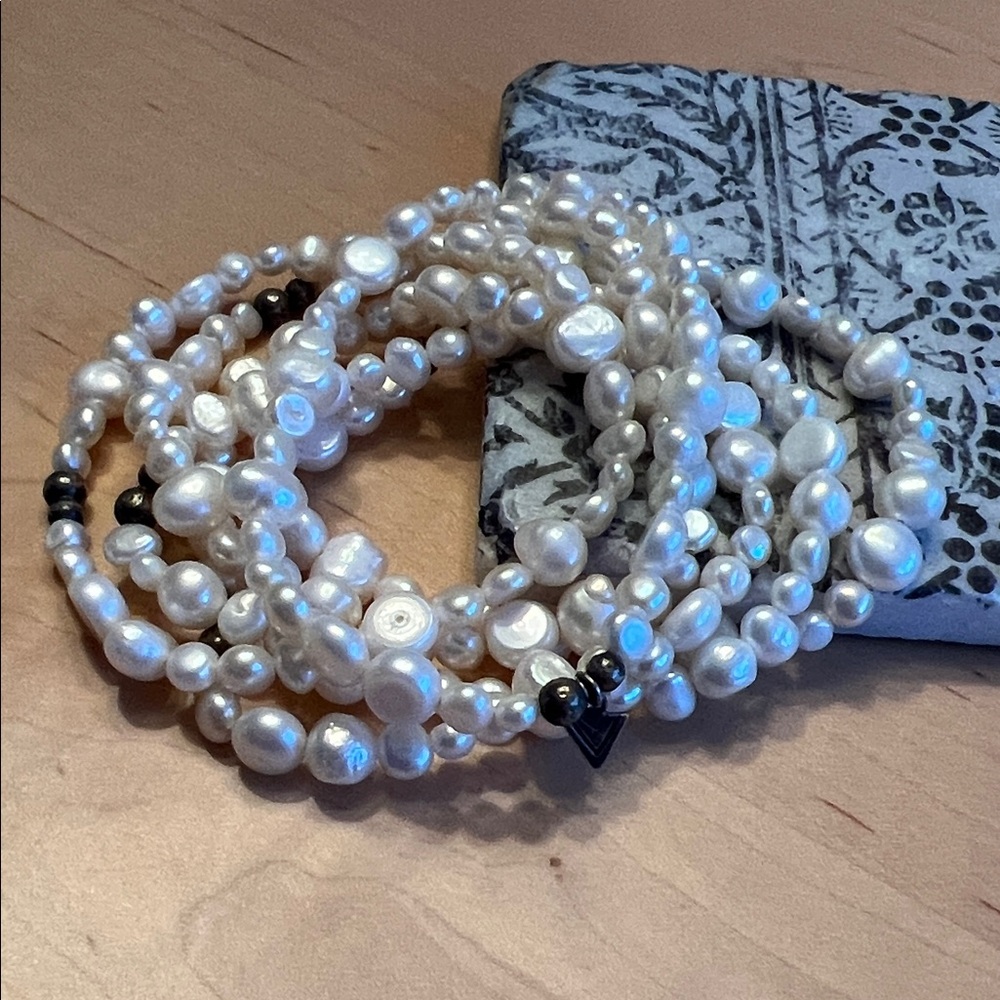 SILPADA Stretch Freshwater Pearl and Silver Bracelet Set o 6 VINTAGE